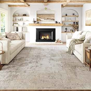 10x14 Washable Area Rug Beige Grey Neutral Abstract Living Room Bedroom Large Throw Rug Non Slip ... | Amazon (US)