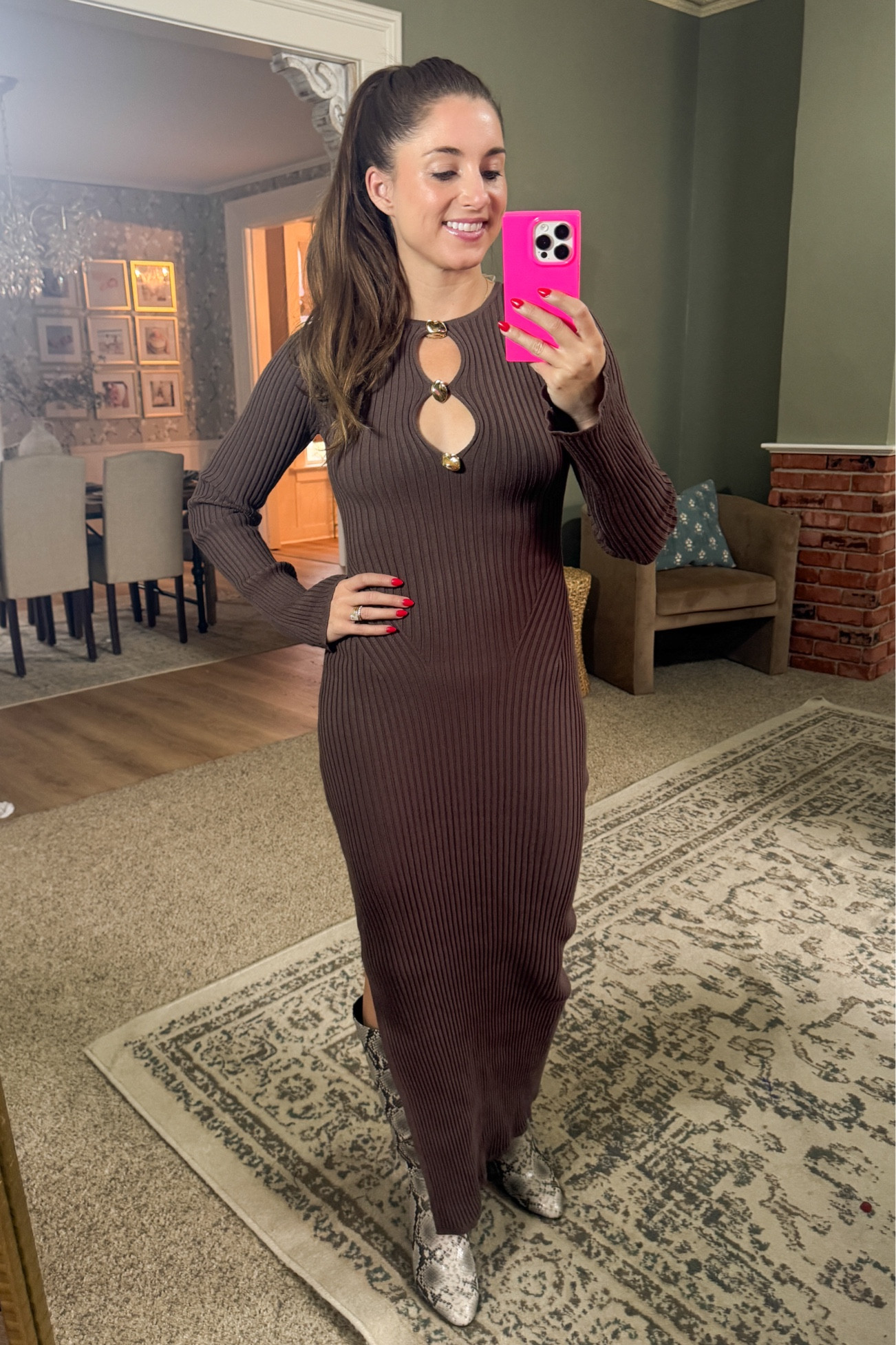 OBSESSED with this sweater dress. Maxi length, perfect ribbing to accentuate the waist, gold details and bell sleeves! 

#LTKHoliday #LTKFindsUnder100 #LTKStyleTip