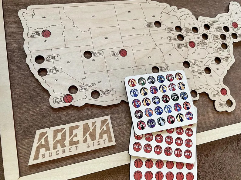 Basketball Stadium Bucket List Map – Wooden Travel Tracker With Tokens – Gift for Pro Hoops F... | Etsy (US)