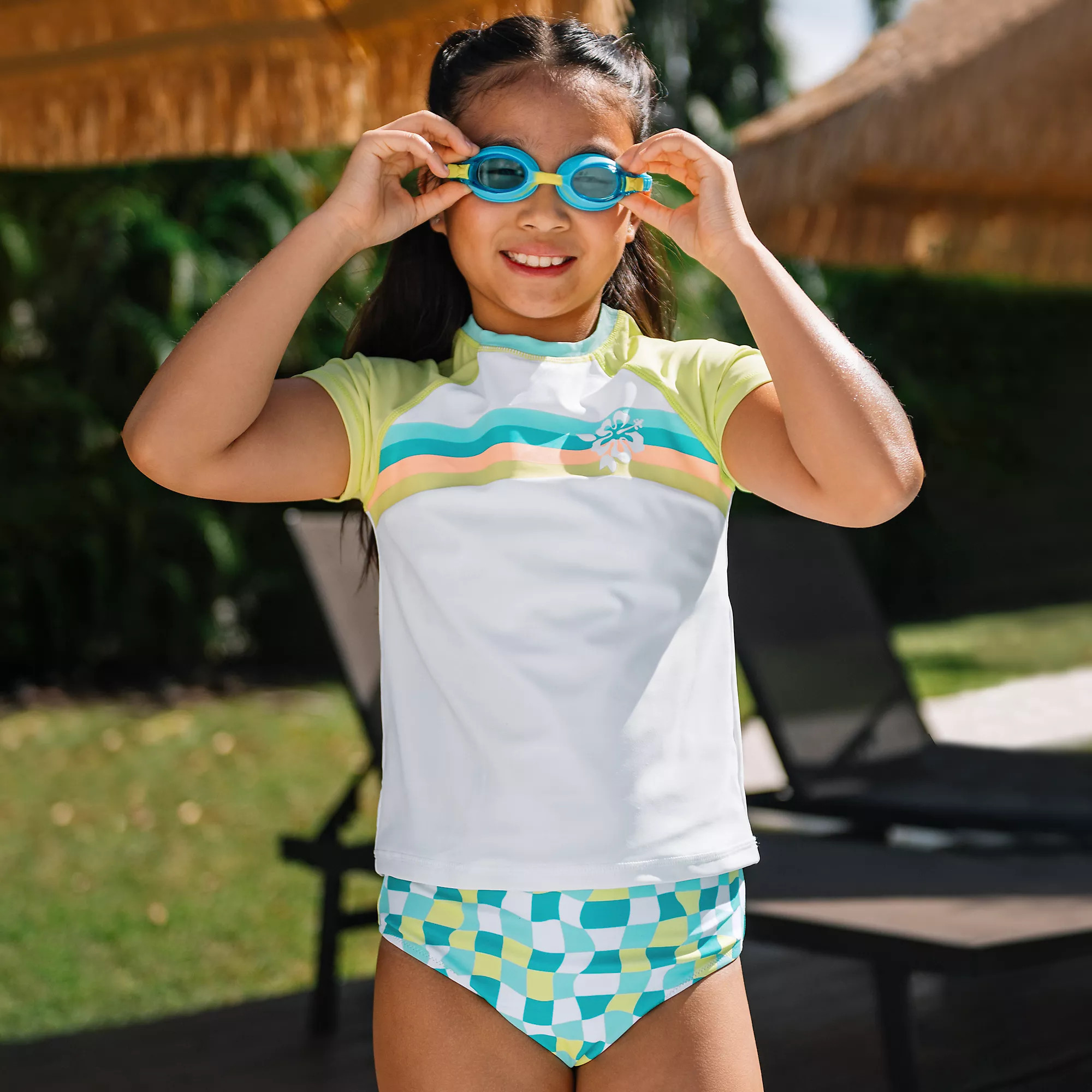 Girls Chlorine Resistant Short Sleeve Rash Guard 3 Piece Swimsuit Set | Lands' End (US)