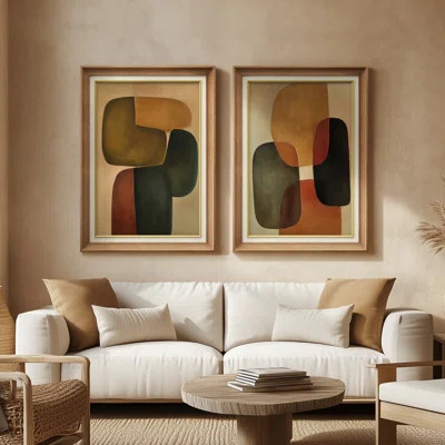 Modern Organic Blocks Earthy Mid-Century Shapes – Set of 2 Premium Framed Wall Art Print on Paper 26"x36 | Wayfair North America