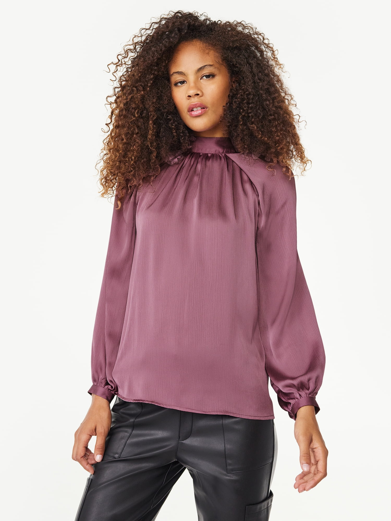 Scoop Women's Satin Tie Neck Blouse, Sizes XS-XXL | Walmart (US)