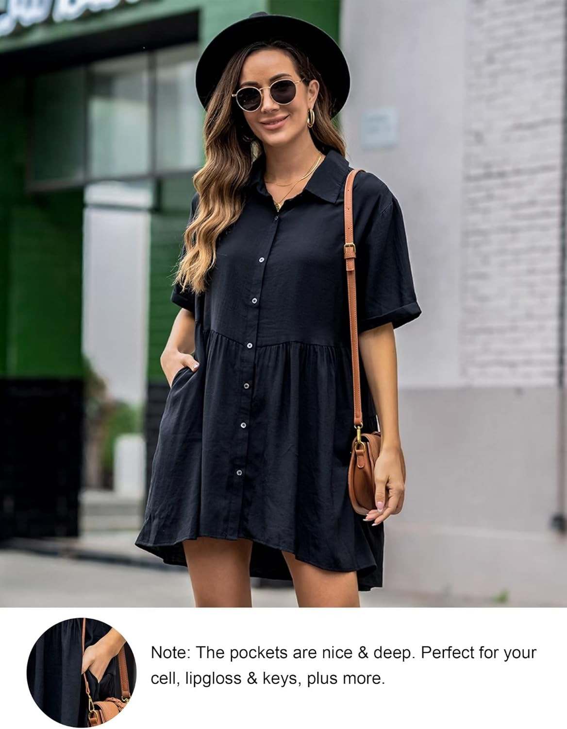 Blooming Jelly Womens Flowy Casual Dress Button Down Shirt Babydoll Dresses V Neck Pleated Shift ... | Amazon (US)
