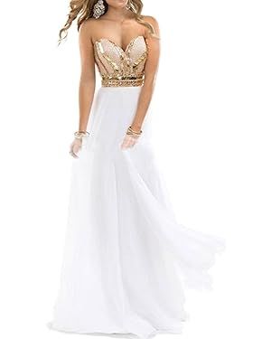 Lorderqueen Women's Sweetheart White Chiffon Gold Sequin Long Prom Dresses | Amazon (US)