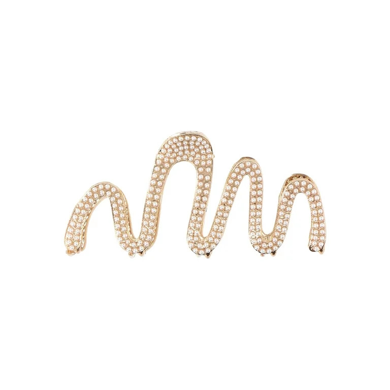 Time and Tru Women's Gold Tone Swirl Hair Claw Clip with Faux Pearls, Pearl | Walmart (US)