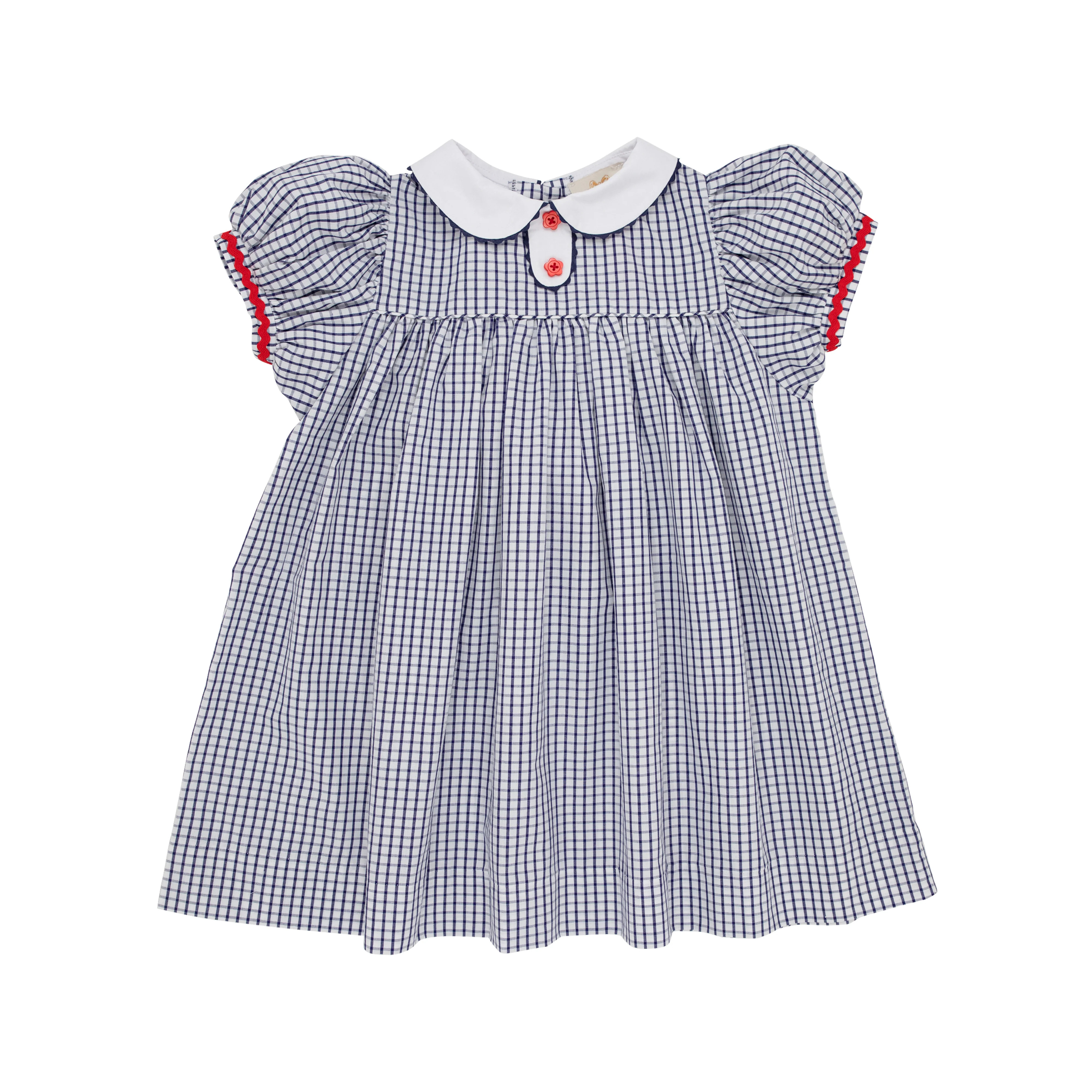 Mary Dal Dress - Nantucket Navy Windowpane with Richmond Red Ric Rac | The Beaufort Bonnet Company