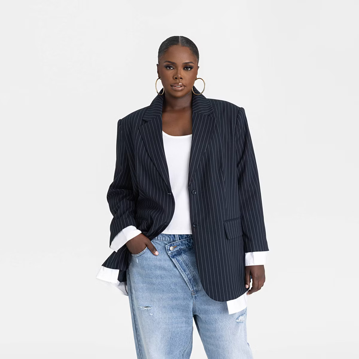 KBB by KAHLANA Women's 'The Shirt Blazer' - Navy/White Striped | Target