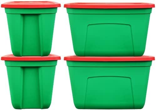 SIMPLYKLEEN 4-Pack Christmas Storage Totes with Lids (Red/Green), 18-Gallon (72-Quart) Organizati... | Amazon (US)