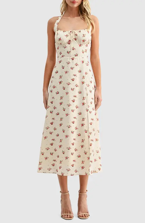 All in Favor Floral Print Halter Dress in Cream Floral at Nordstrom, Size Medium | Nordstrom