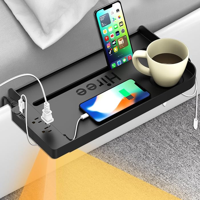 Bedside Shelf for Dorm Bunk Bed with USB Charging Port and 2 AC Outlets, Bedside Caddy, Attachabl... | Amazon (US)