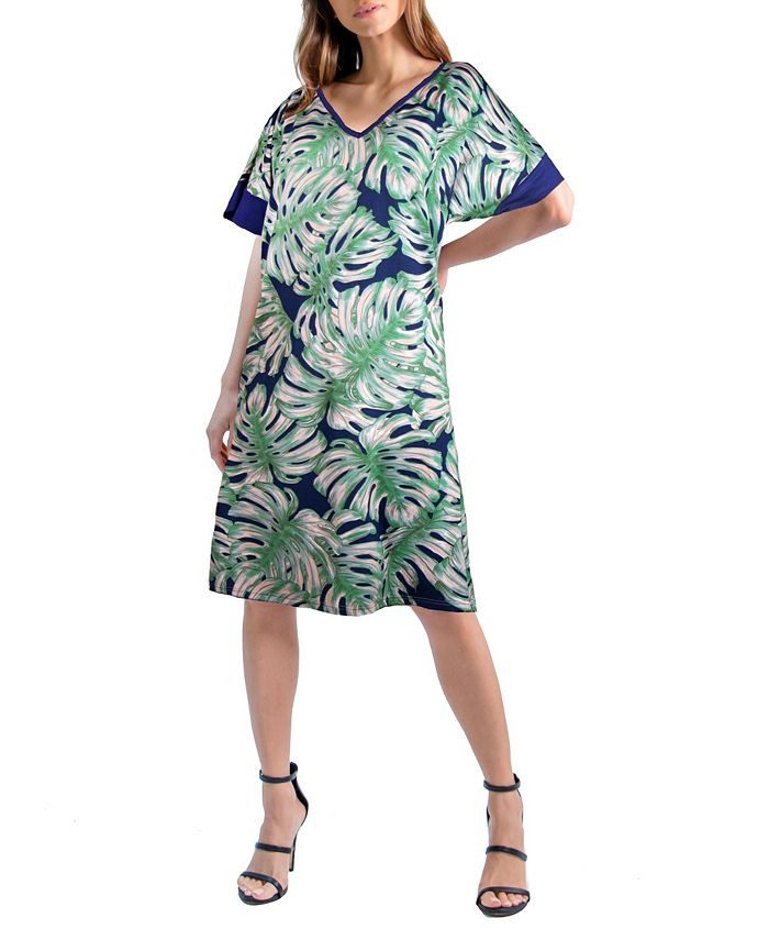 24seven Comfort Apparel Women's Knee Length Monstera Print T-shirt Dress & Reviews - Dresses - Wo... | Macys (US)