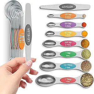 Magnetic Measuring Spoons Set Of 8, Heavy Duty 304 Stainless Steel Metal, Fits in Most Kitchen Sp... | Amazon (US)