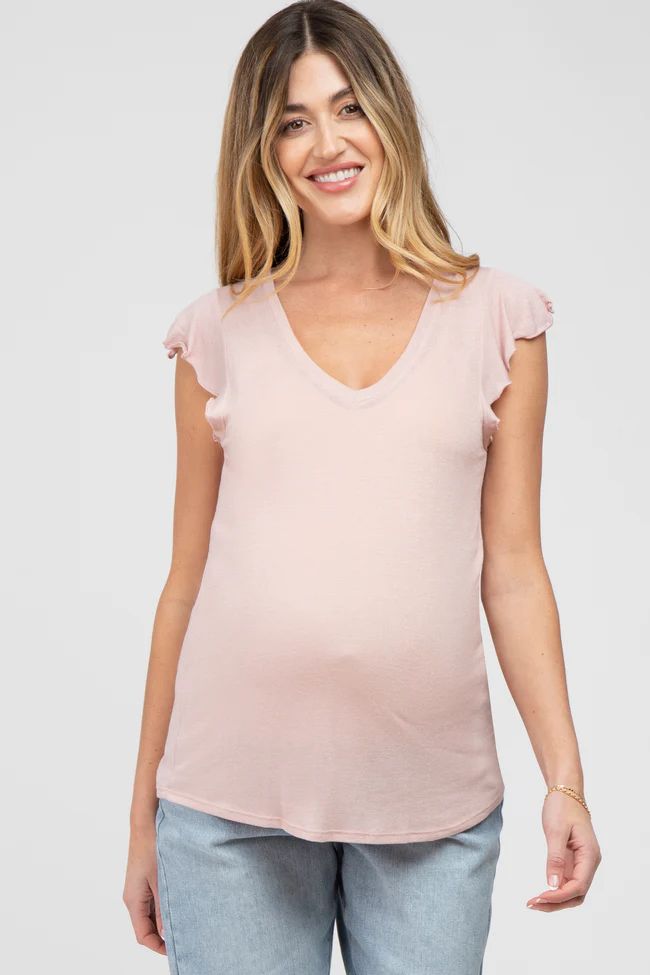 Light Pink Flutter Sleeve Maternity Top | PinkBlush Maternity