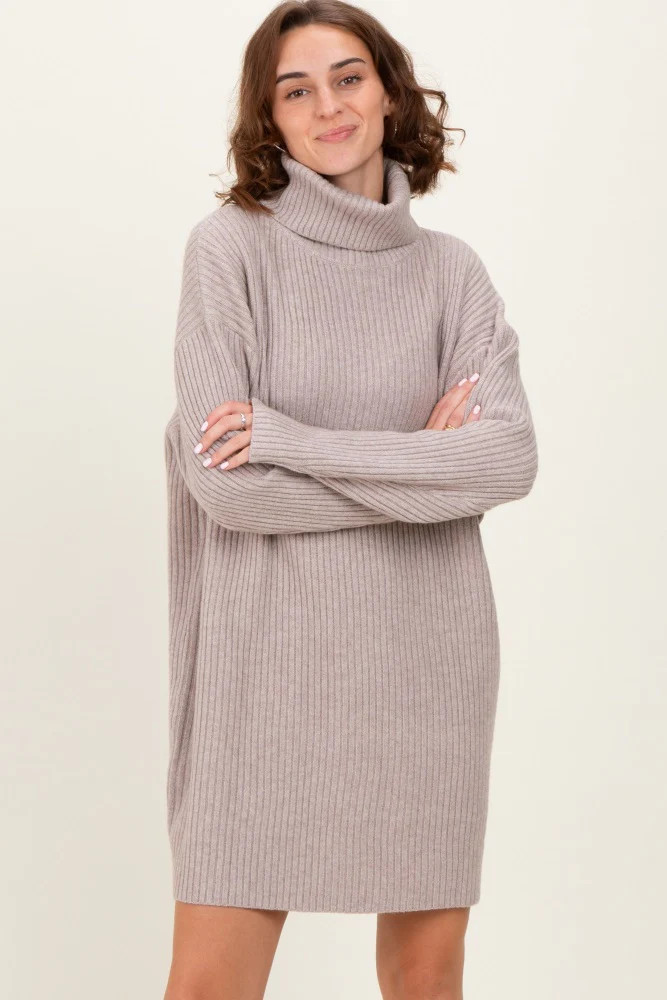 Taupe Turtleneck Chunky Knit Sweater Dress | PinkBlush Maternity