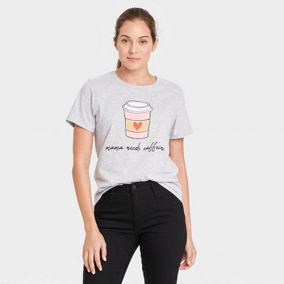 Women's Mother's Day Mama Needs Caffeine Short Sleeve Graphic T-Shirt - Heather Gray | Target