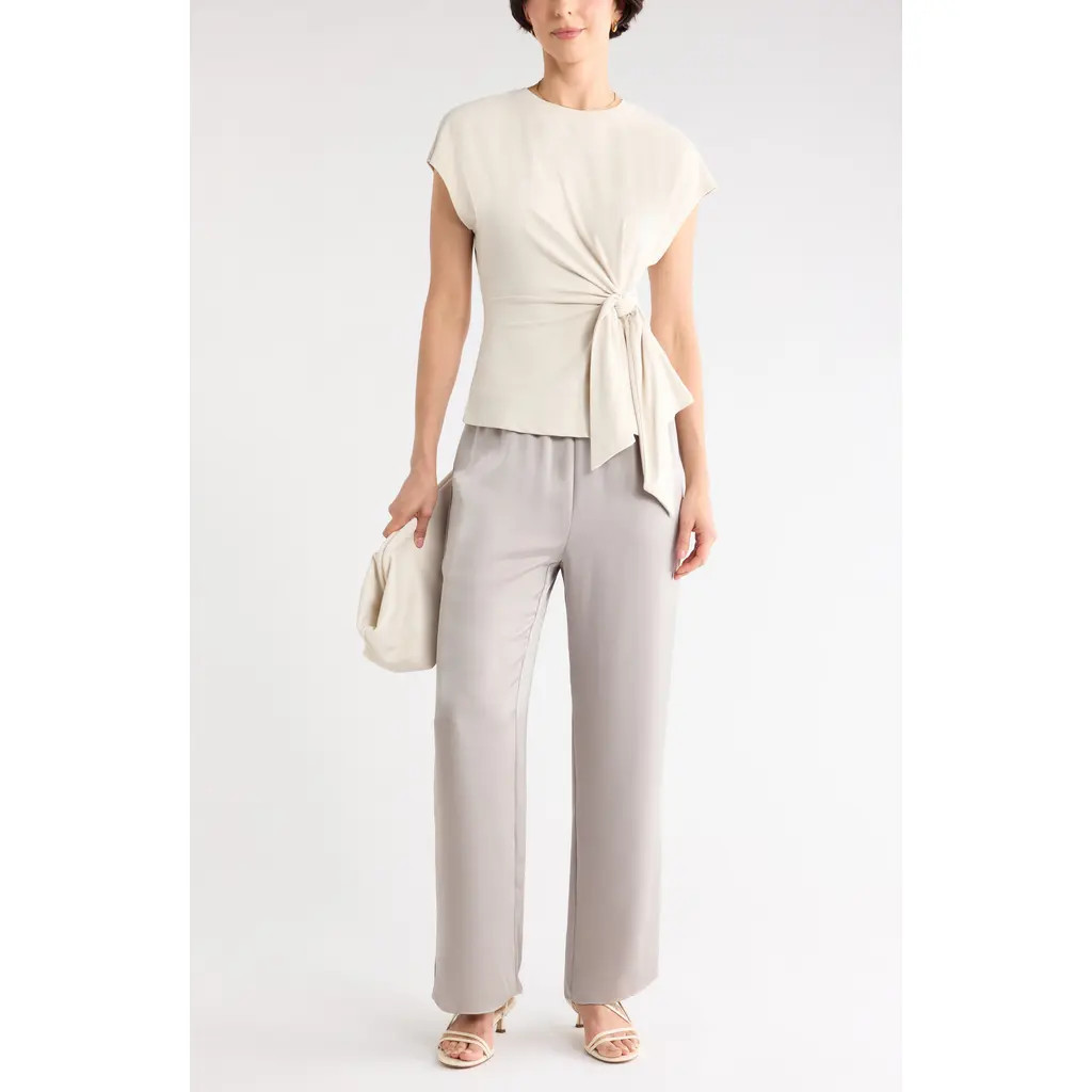 NORDSTROM RACK Short Sleeve Tie Detail Top in Beige Rainy Day at Nordstrom Rack, Size X-Large | Nordstrom Rack