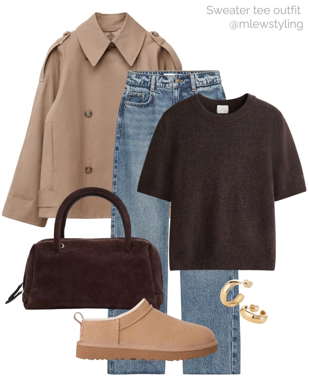 Early fall outfit with a sweater tee 🤎

Tags: new-in H&M short sleeved sweater, other stories short trendh coat, Zara suede bowling bag, classic micro Uggs, neutral aesthetic, everyday autumn outfit 

#LTKItBag #LTKShoeCrush #LTKStyleTip