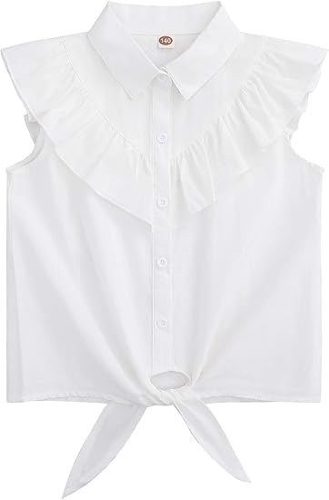 Girls Sleeveless Plaid Button Down Shirt Summer Crop Tops Tie Knot Ruffle Sleeve Shirt Blouse 3-1... | Amazon (US)