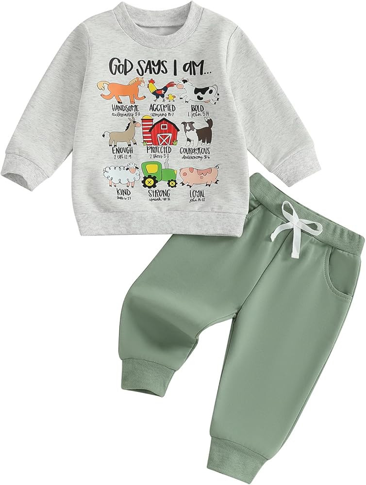 Fernvia Toddler Boy Fall Winter Clothes God Says I Am Long Sleeve Pullover Sweatshirts + Solid Jo... | Amazon (US)