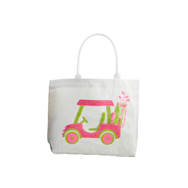 Mud Pie Golf Sparkle Tote Bag in White | 100% Polyester | Mud Pie