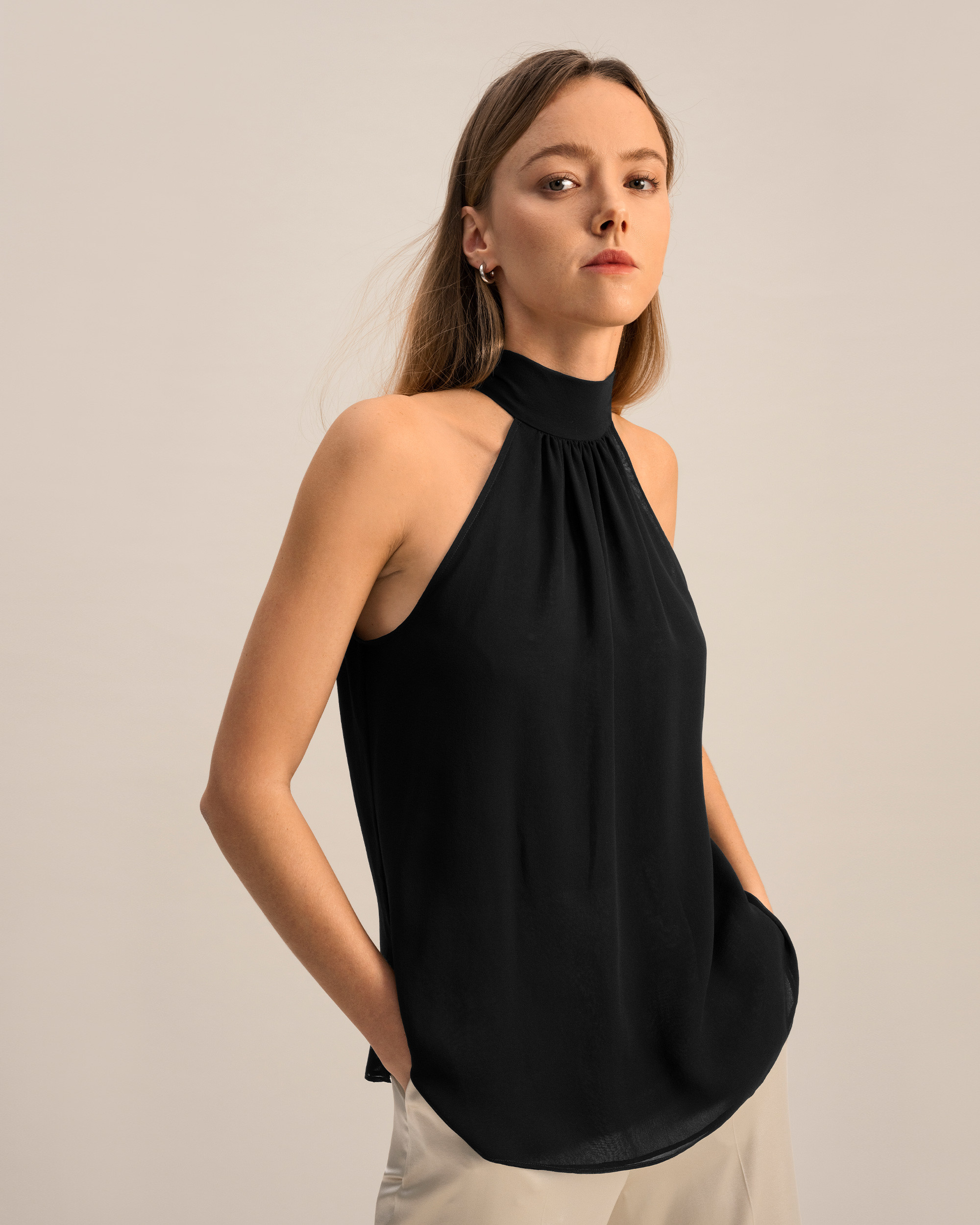 Silk Georgette Halter Neck Top | LilySilk