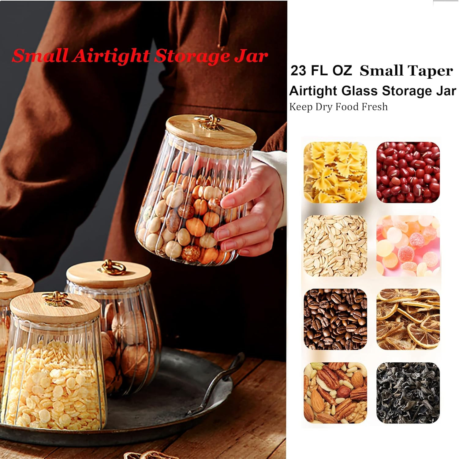 FANTESTICRYAN Glass Coffee Nuts Canister Airtight Storage Jar Petal Decorative Container with Bam... | Amazon (US)