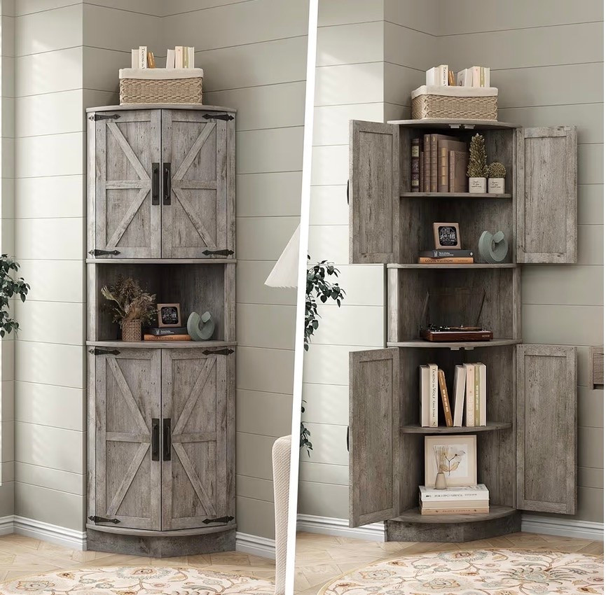 Vabches 64.8" Tall Farmhouse Corner Cabinet with 4 Doors and 5 Storage Shelves, Farmhouse Storage Cabinet with Barn Door Design #ltkfurniture

#LTKSaleAlert #LTKHome