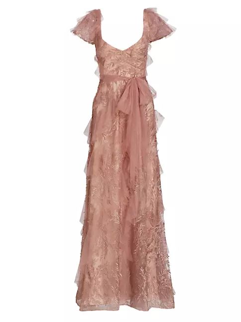 Metallic Tulle Ruffled Gown | Saks Fifth Avenue