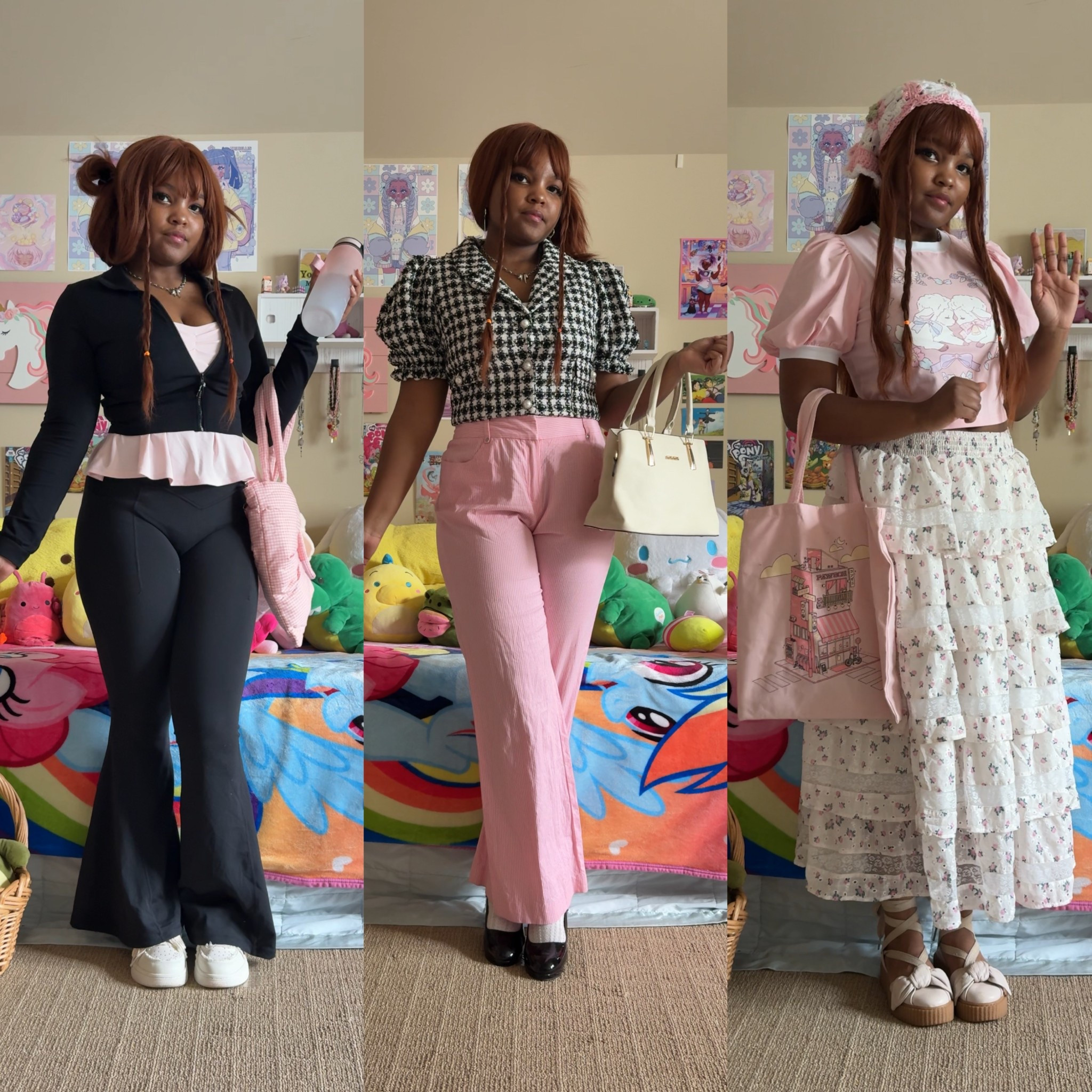 black & white top, pink puff sleeve top, head scarf and cream skirt are from Miss Candyholic

#LTKStyleTip