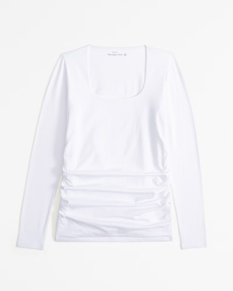 Maternity Long-Sleeve Cotton-Blend Seamless Fabric Top | Abercrombie & Fitch (US)