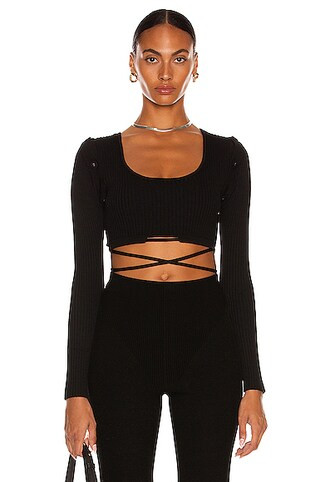Deconstruct Long Sleeve Knit Tie Crop Top | FWRD 