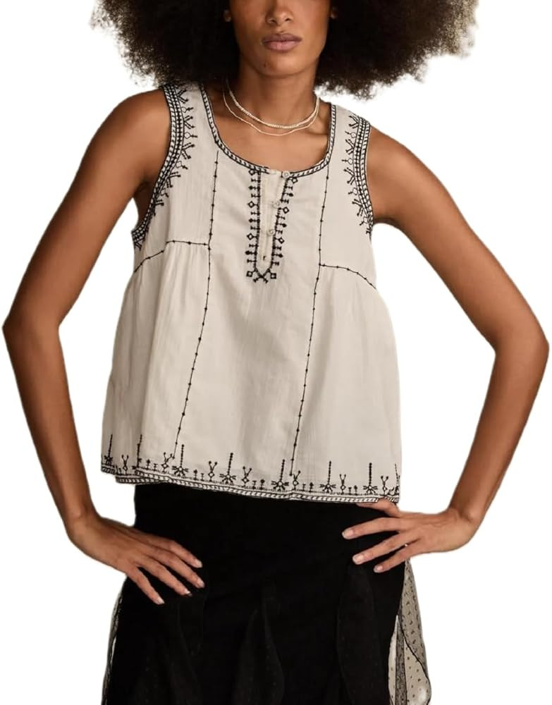 Women Boho Embroidered Sleeveless Tops Floral Embroidered Babydoll Top Y2k Backless Loose Peplum ... | Amazon (US)