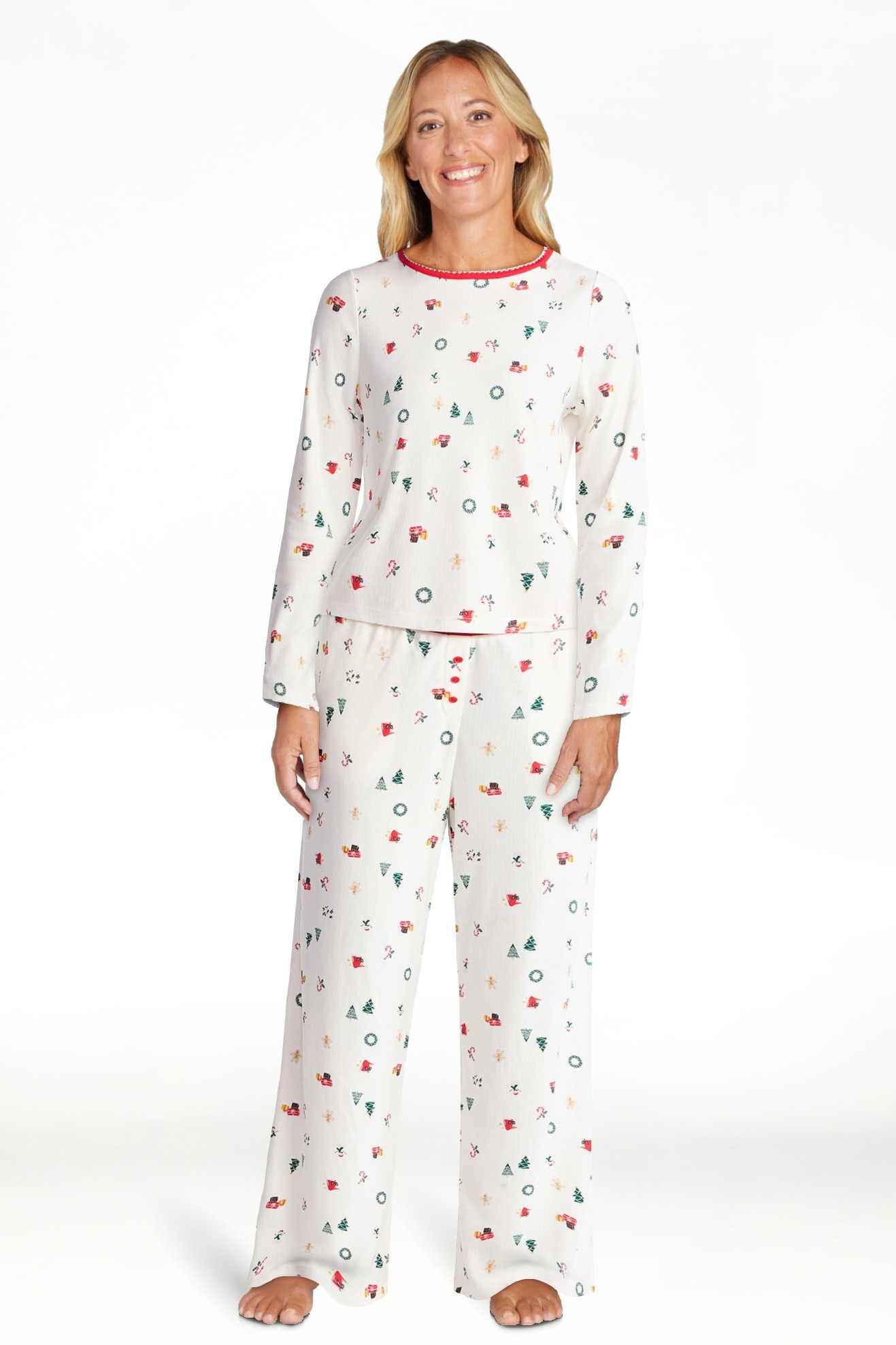 Christmas Women's and Women's Plus Long Sleeve Top and Wide Leg Pants Pajama Set from Holiday Tim... | Walmart (US)