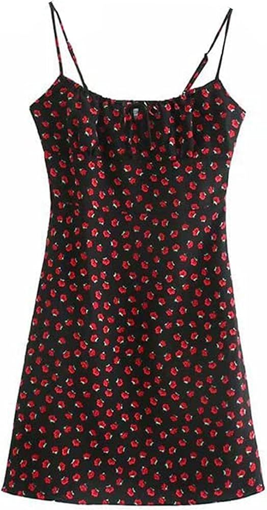 Women's Floral Dress Low-Cut Square Neck Spaghetti Strap Tie Bodycorn Dresses | Amazon (US)