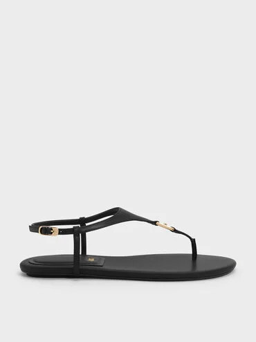 Sandalias T-Bar de Cuero
    
         - Negro | Charles & Keith EU
