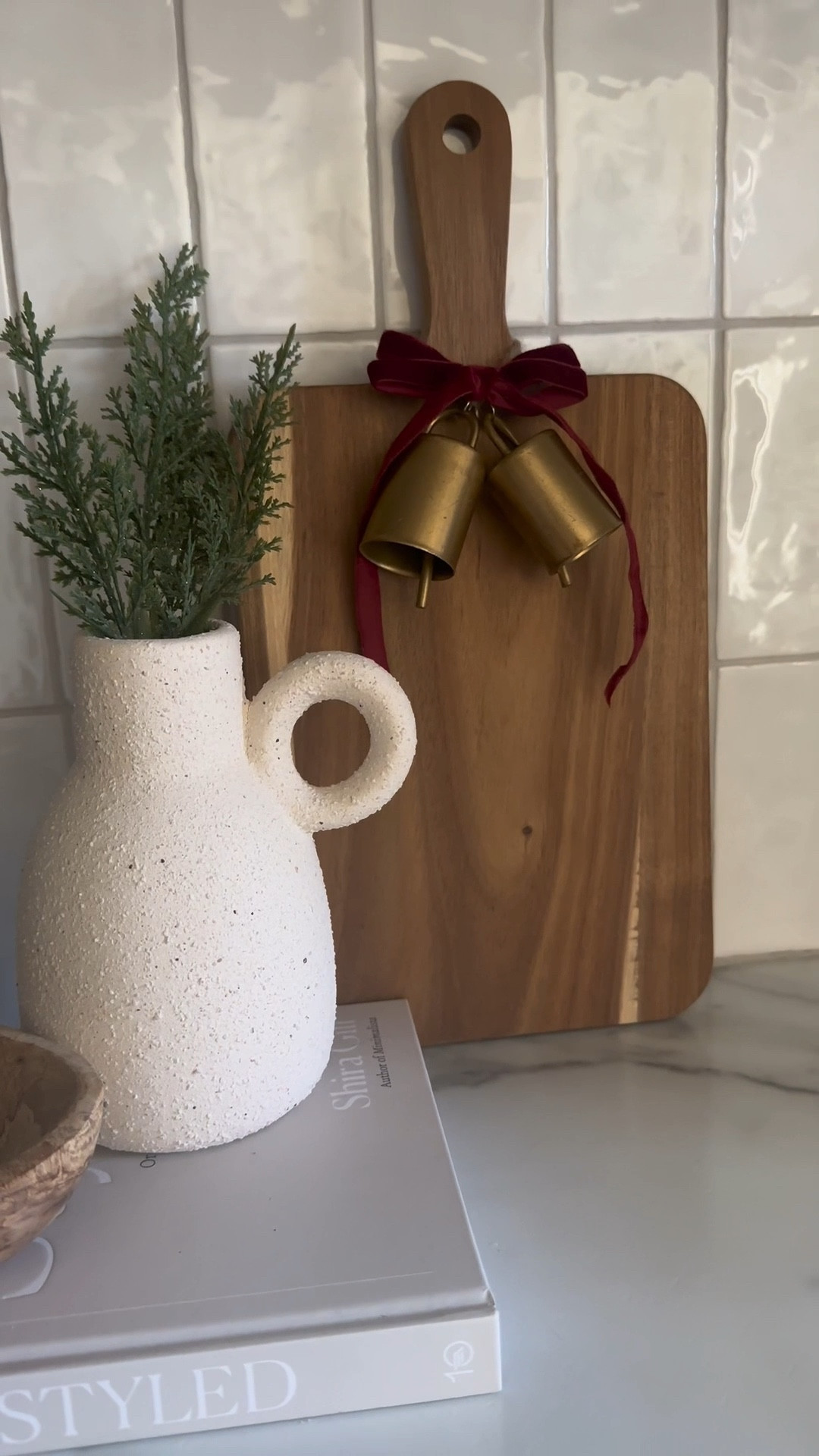 Dress up your cutting board this holiday season with beautiful velvet ribbon and bells!

🇨🇦  Christmas decor inspiration Christmas decor Christmas decorating neutral Christmas burgundy Christmas vintage neutral organic style 

#LTKcanada #LTKhome #LTKholiday