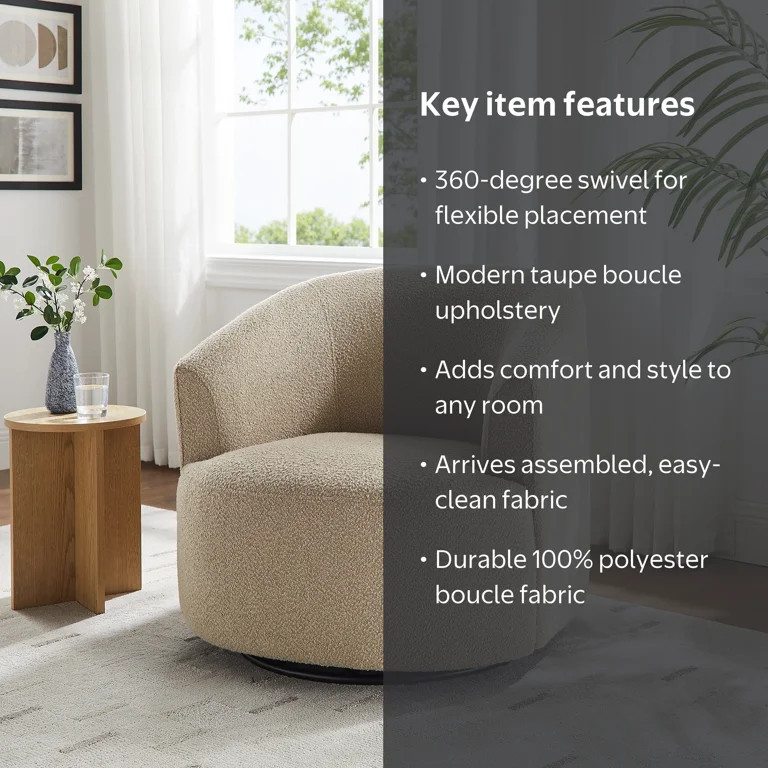 Mainstays Boucle Swivel Accent Chair, Taupe | Walmart (US)
