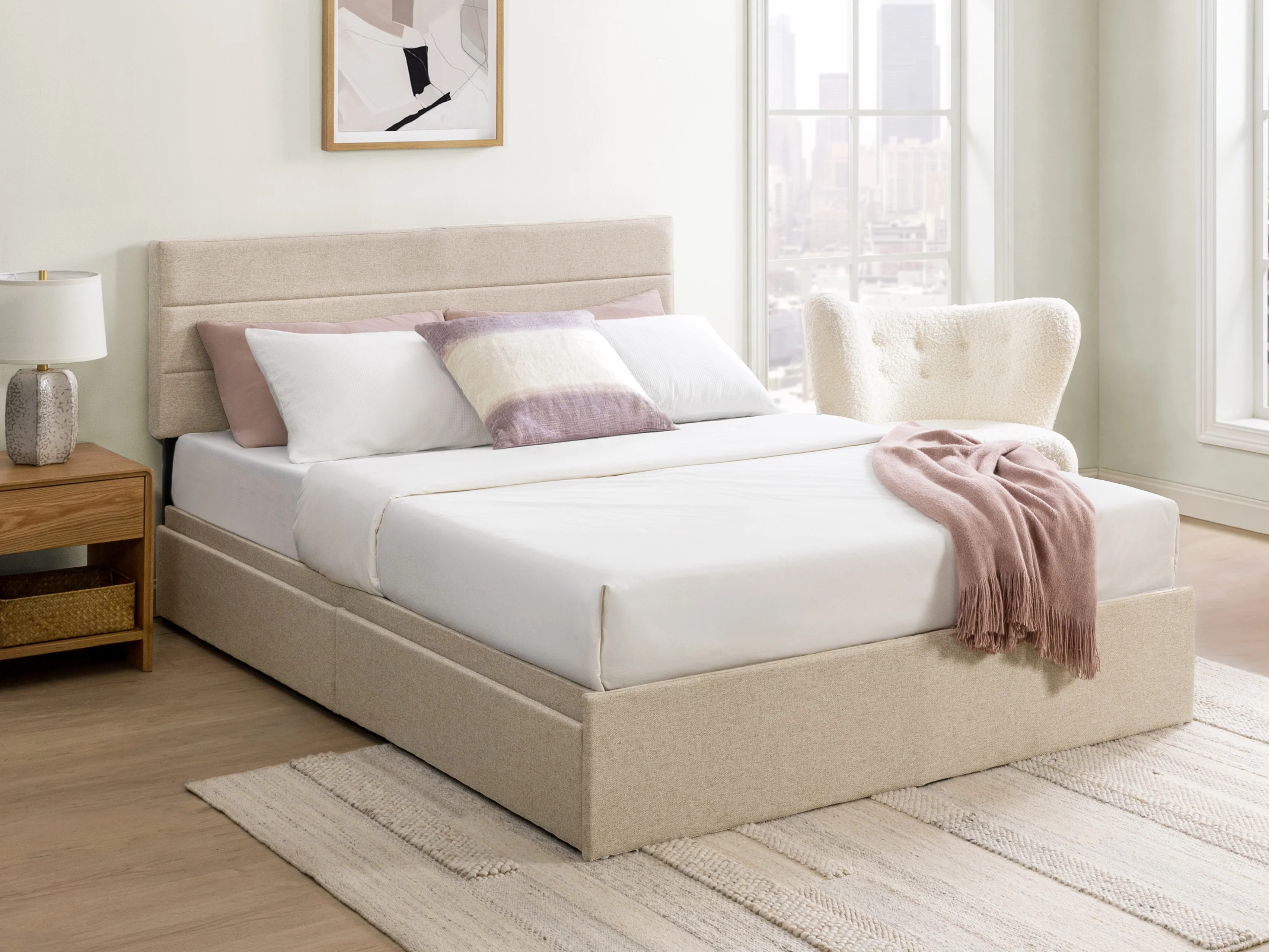 Mainstays Upholstered Platform Bed with Underbed Storage Drawers, Queen | Walmart (US)