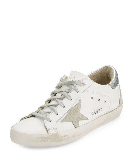 Golden GooseDistressed Leather Low-Top Sneakers, White/Silver | Neiman Marcus