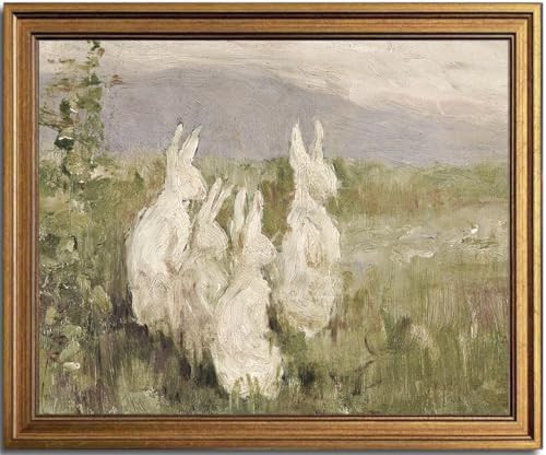KBKBART Gold Framed Wall Art Vintage, Vintage Bunnies Decor Art Prints Classy Easter Bunnies Wall Art, Rustic Watercolor Rabbit Oil Painting Antique Moody Rabbit Animal Print for Bedroom, Living Room, Gallery, Vintage Pictures Wall Decor(8"x10") | Amazon (US)