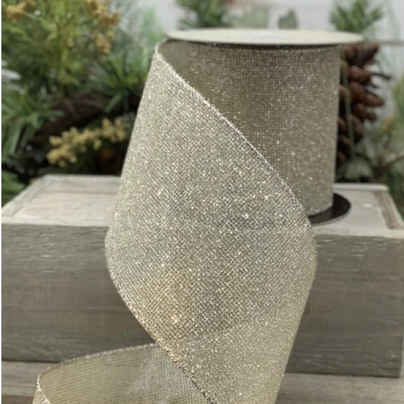 Platinum Glitter Mesh Holiday Ribbon | Jansen Home