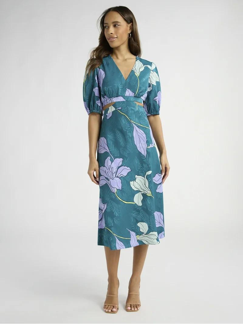 Sofia Jeans Women's and Women's Plus Satin Jacquard Dress, Mid Calf Length, Sizes XS-4X | Walmart (US)