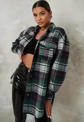 Green Oversized Plaid Shacket | Missguided (US & CA)