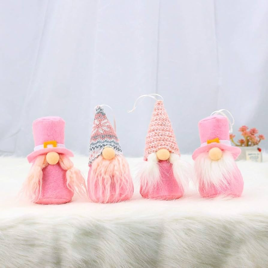 4 Pack Pink Christmas Gnome Ornaments, Cute Swedish Tomte Mini Gnomes Scandinavian Home Decor, Ch... | Amazon (US)