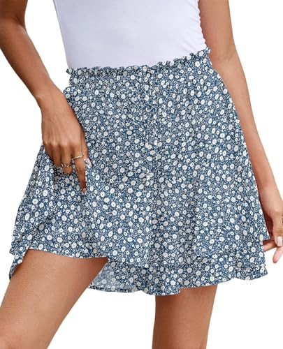 Women's Clothing Summer Shorts Chiffon Ditsy Floral Girly Going Out Skirt with Shorts Z-Floral Blue S | Amazon (US)