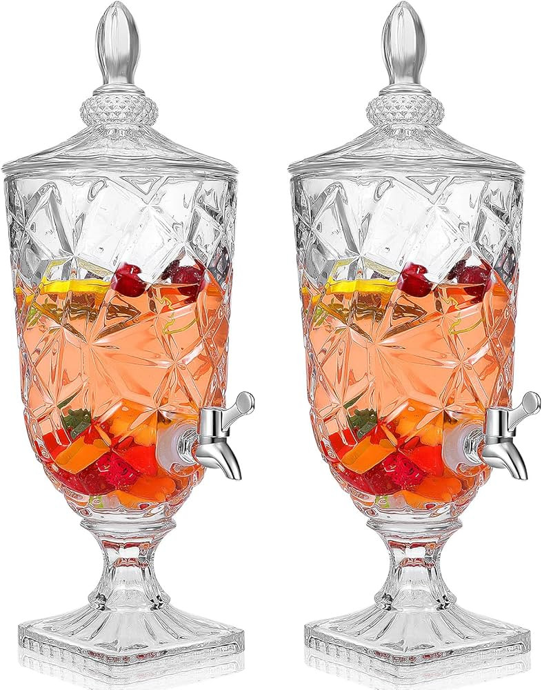 Zhehao 2 Pcs 0.8 Gallon Glass Beverage Dispenser Vintage Crystal Beverage Dispenser Clear Drink D... | Amazon (US)