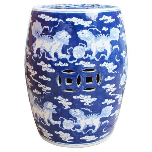 Fasano Garden Stool, Blue/White | One Kings Lane