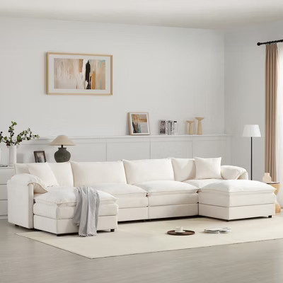 136-Inch U-Shaped Modular Sectional Sofa with Double Cushions, Movable Ottoman, and Deep Wide Seat | Target