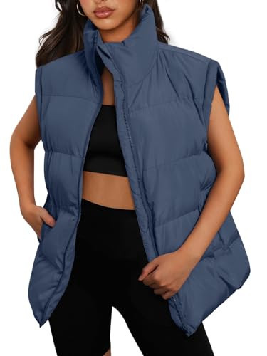 AUTOMET Womens Puffer Vests Fall Fashion Jackets Puffy Outfits 2025 Trendy Sleeveless Coats Outerwear Winter Clothes GreyBlue M | Amazon (US)