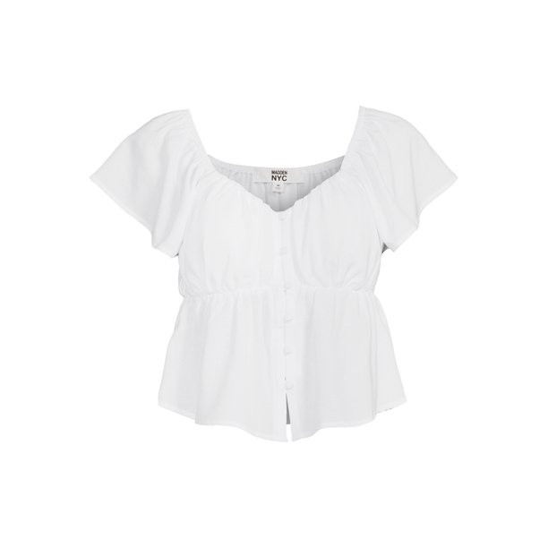 Madden NYC Juniors Flutter Sleeve Button Front Top | Walmart (US)